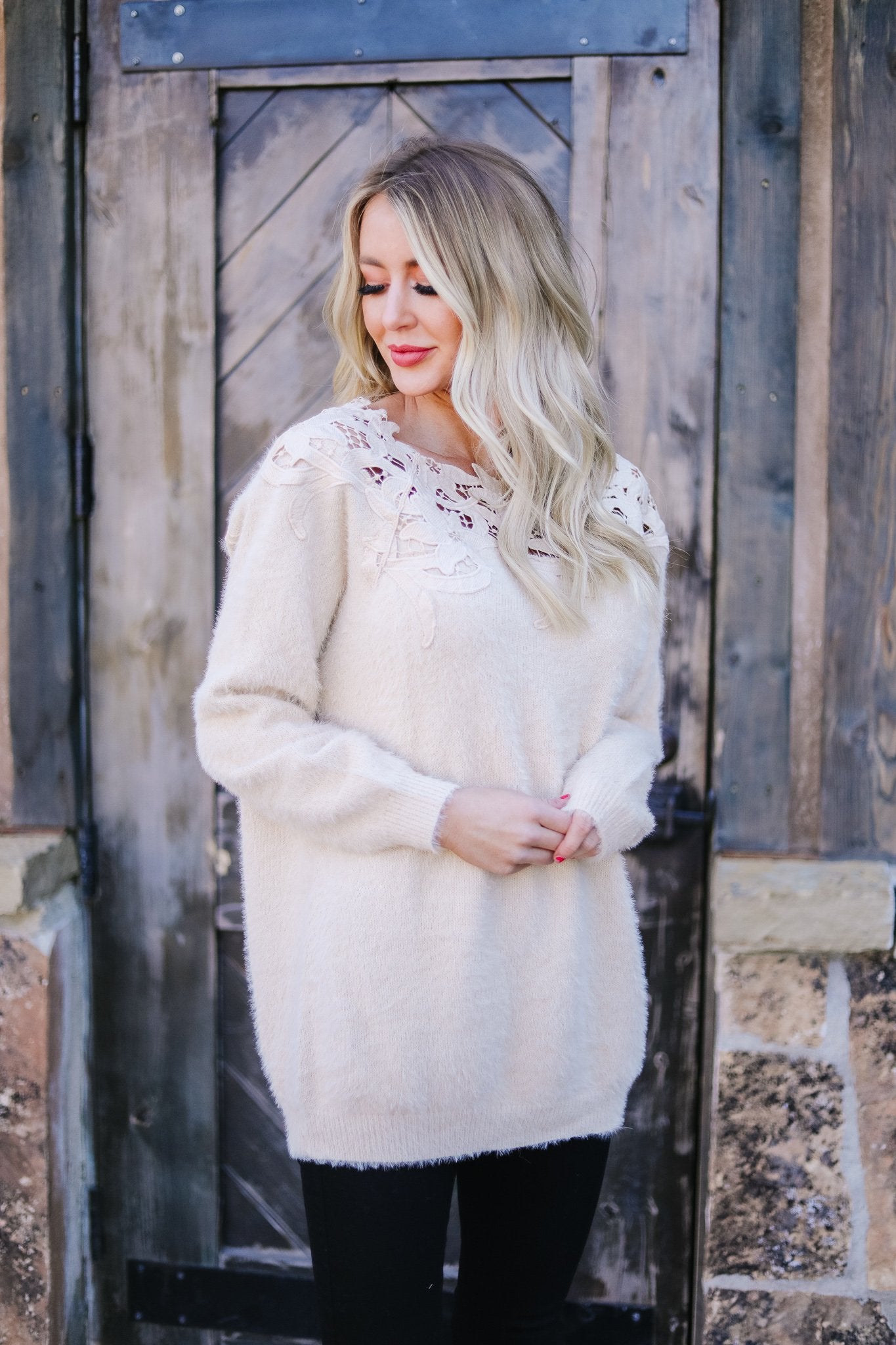 Topped With Lace Furry Sweater - KaraMarie Boutique