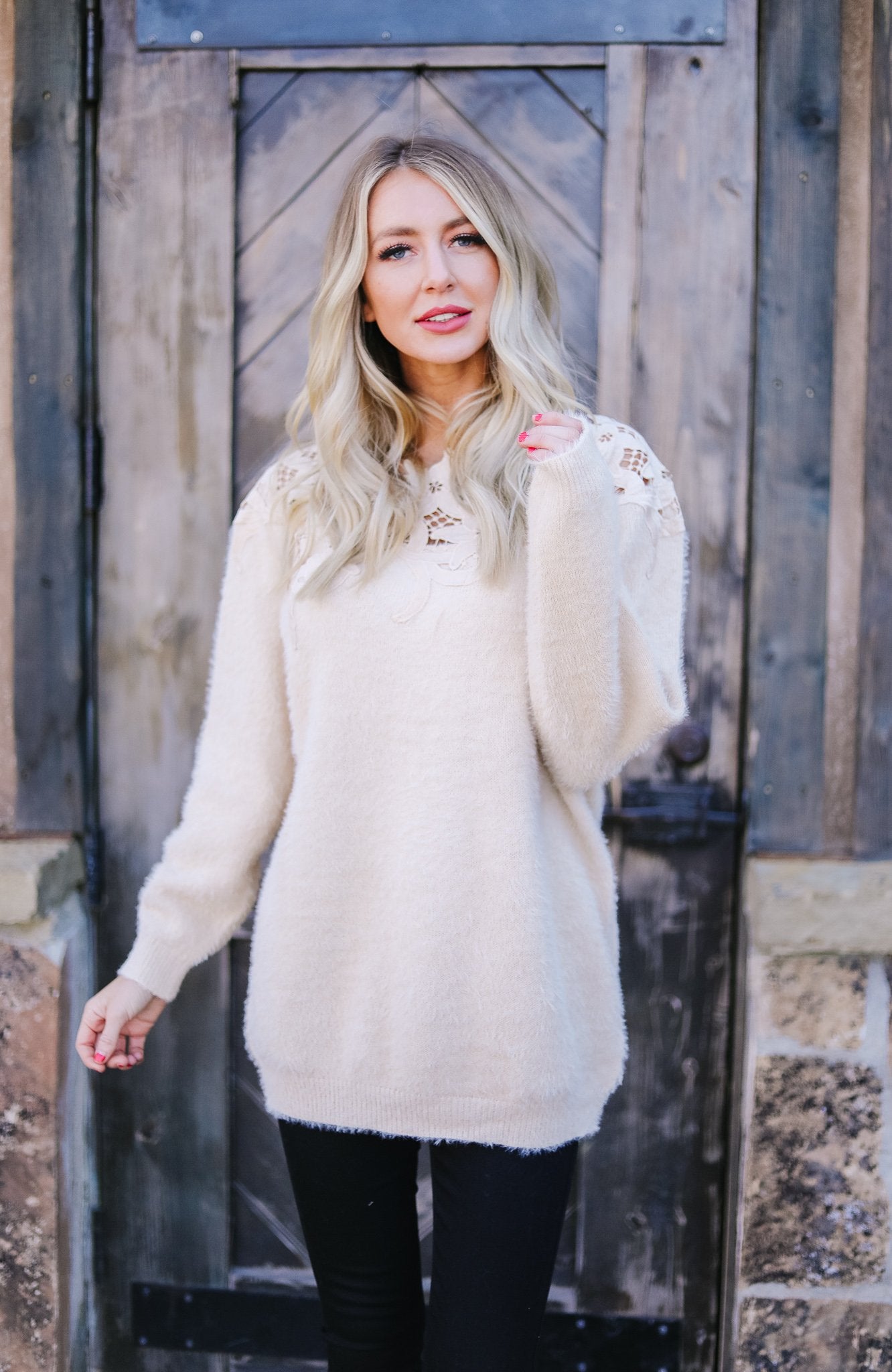 Topped With Lace Furry Sweater - KaraMarie Boutique